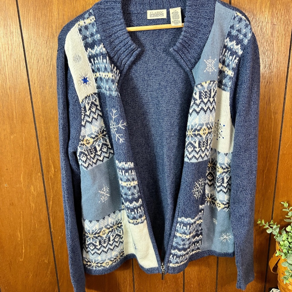 Classic Elements Blue Snowflake Patchwork Full Zi… - image 7